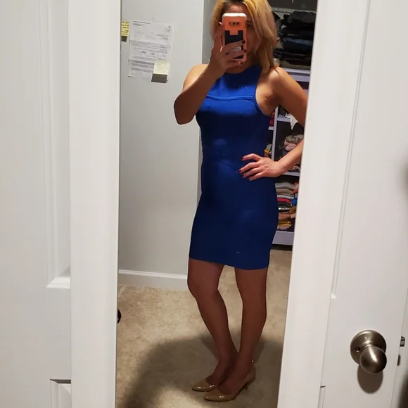 bebe blue bodycon dress Cupid's Bow Ruffle Shoulder Bodycon Dress Baby Blue main image 0